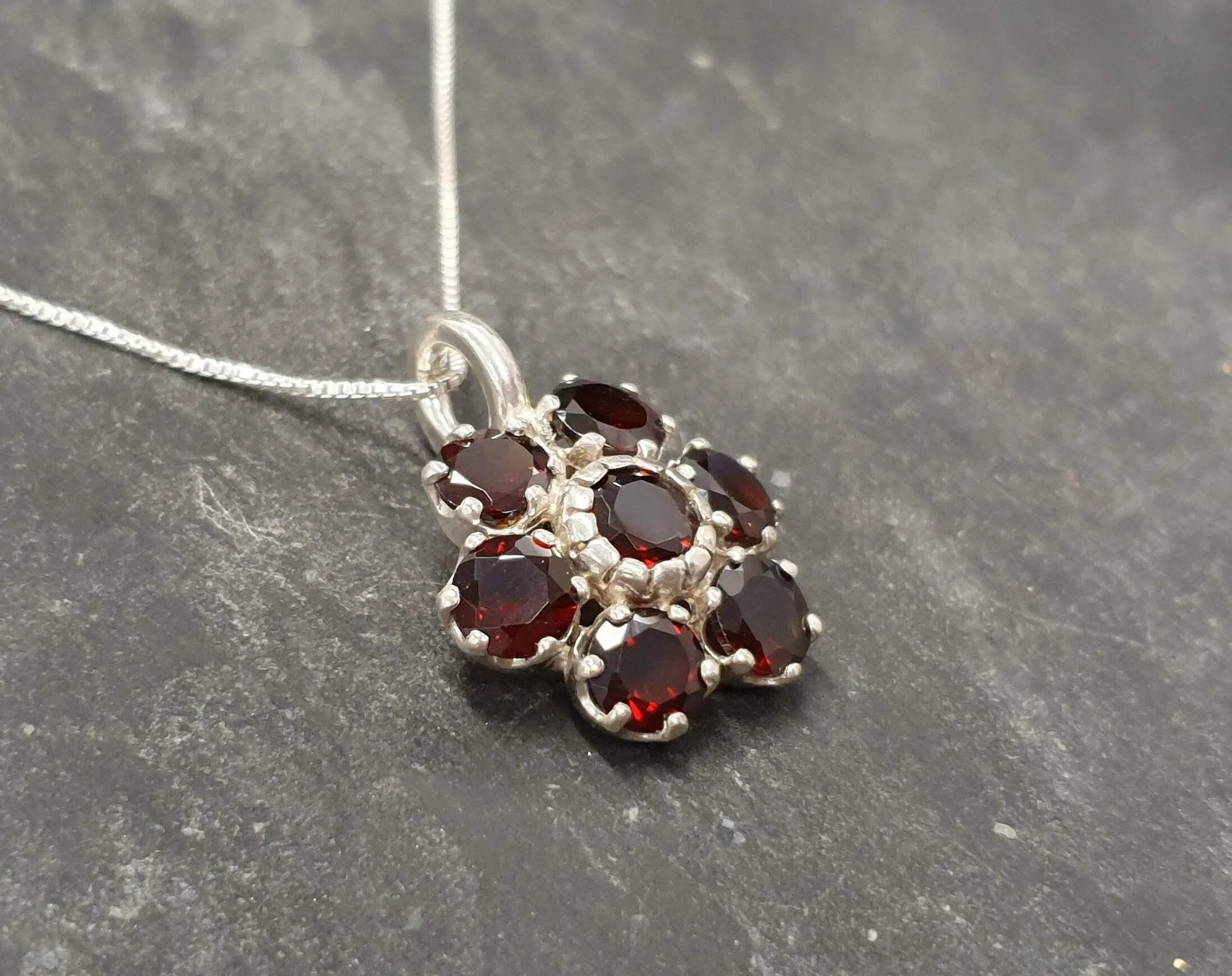 Garnet Flower Pendant - Natural Garnet Necklace - January Birthstone Necklace