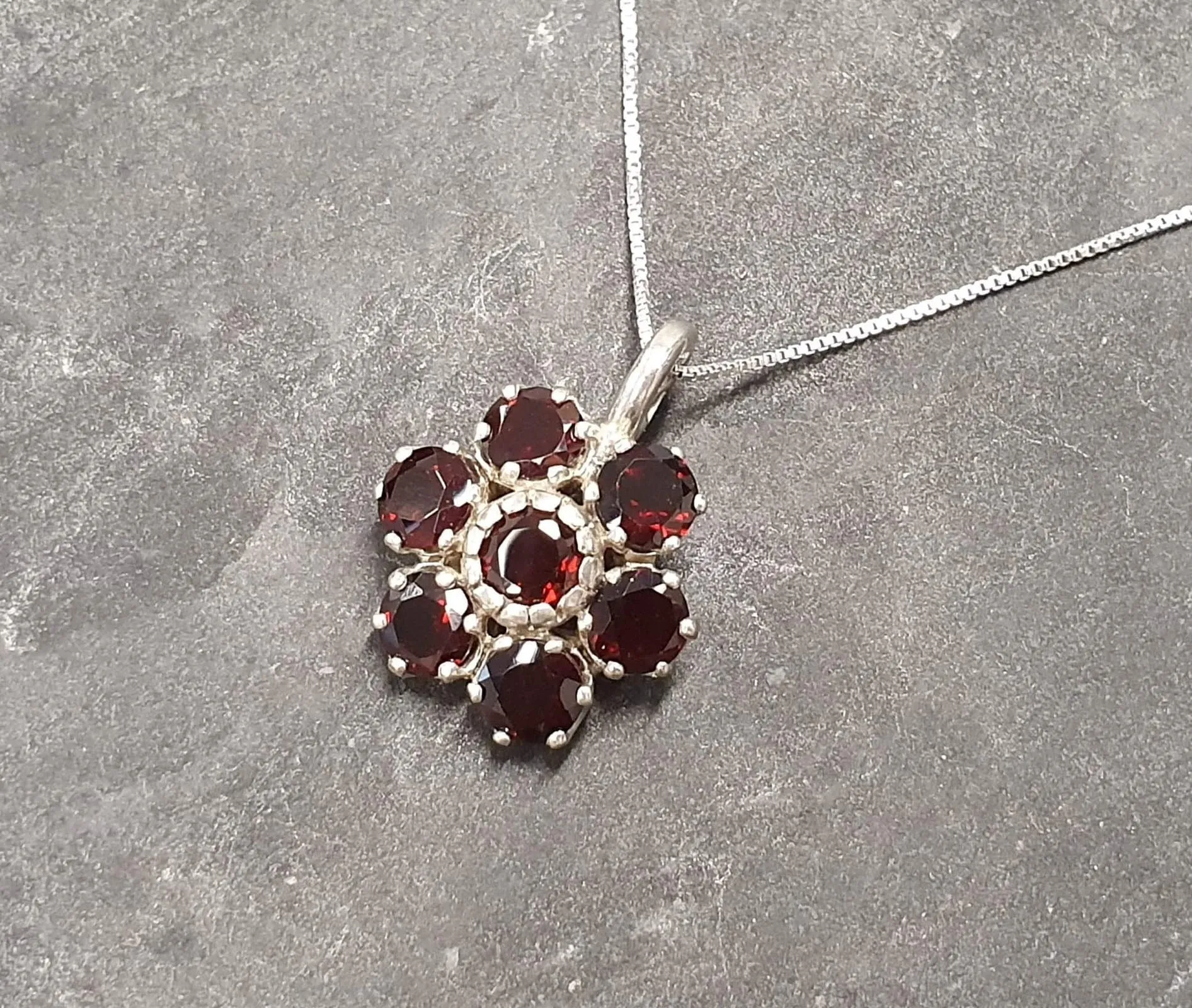 Garnet Flower Pendant - Natural Garnet Necklace - January Birthstone Necklace