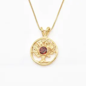 Garnet Tree Pendant - Gold Tree Pendant, Tree Of Life Pendant