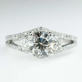 GIA 1.01ct Round Diamond Three Stone Engagement ring in 14K White Gold