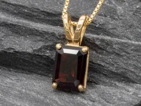 Gold Garnet Necklace - Natural Garnet Necklace - Emerald Cut Garnet Pendant