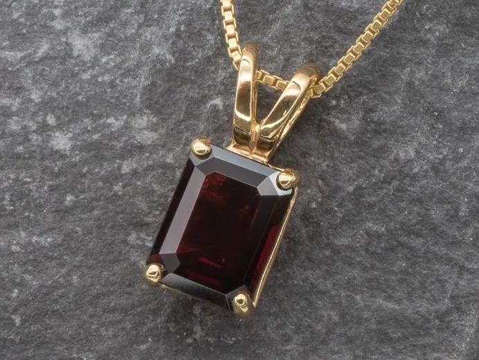 Gold Garnet Necklace - Natural Garnet Necklace - Emerald Cut Garnet Pendant