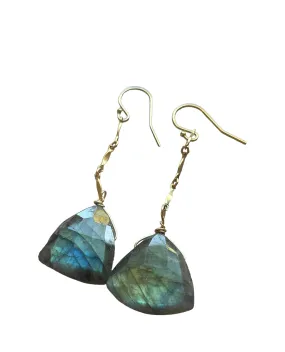 Gold Labradorite Dangle Drop Crystal Earrings