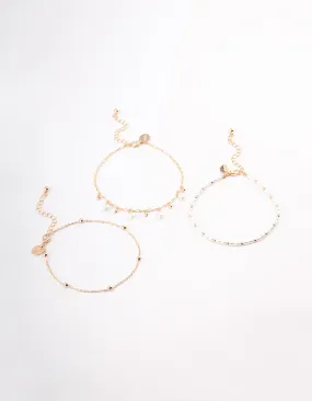 Gold Station Pearl & Diamante Anklet Pack