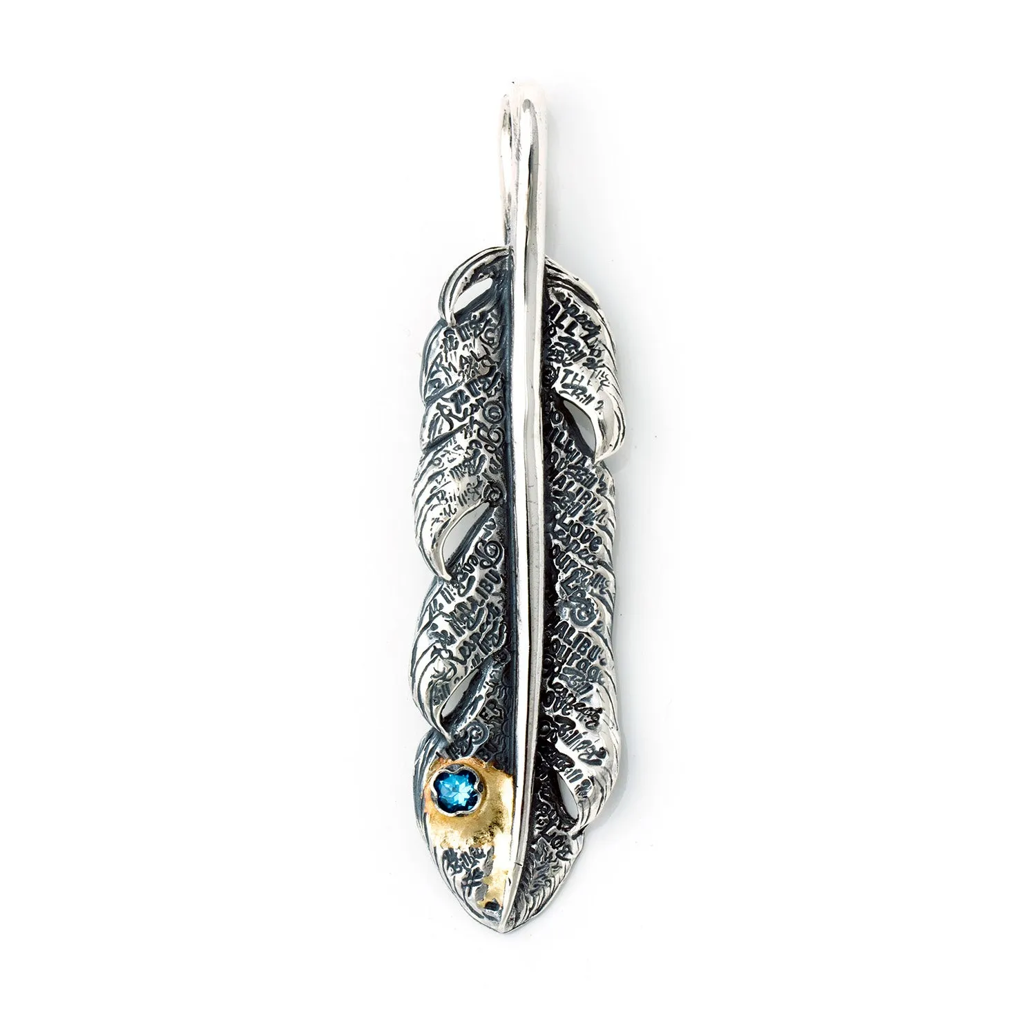 Graffiti Feather Large with Stone and Gold Overlay Pendant