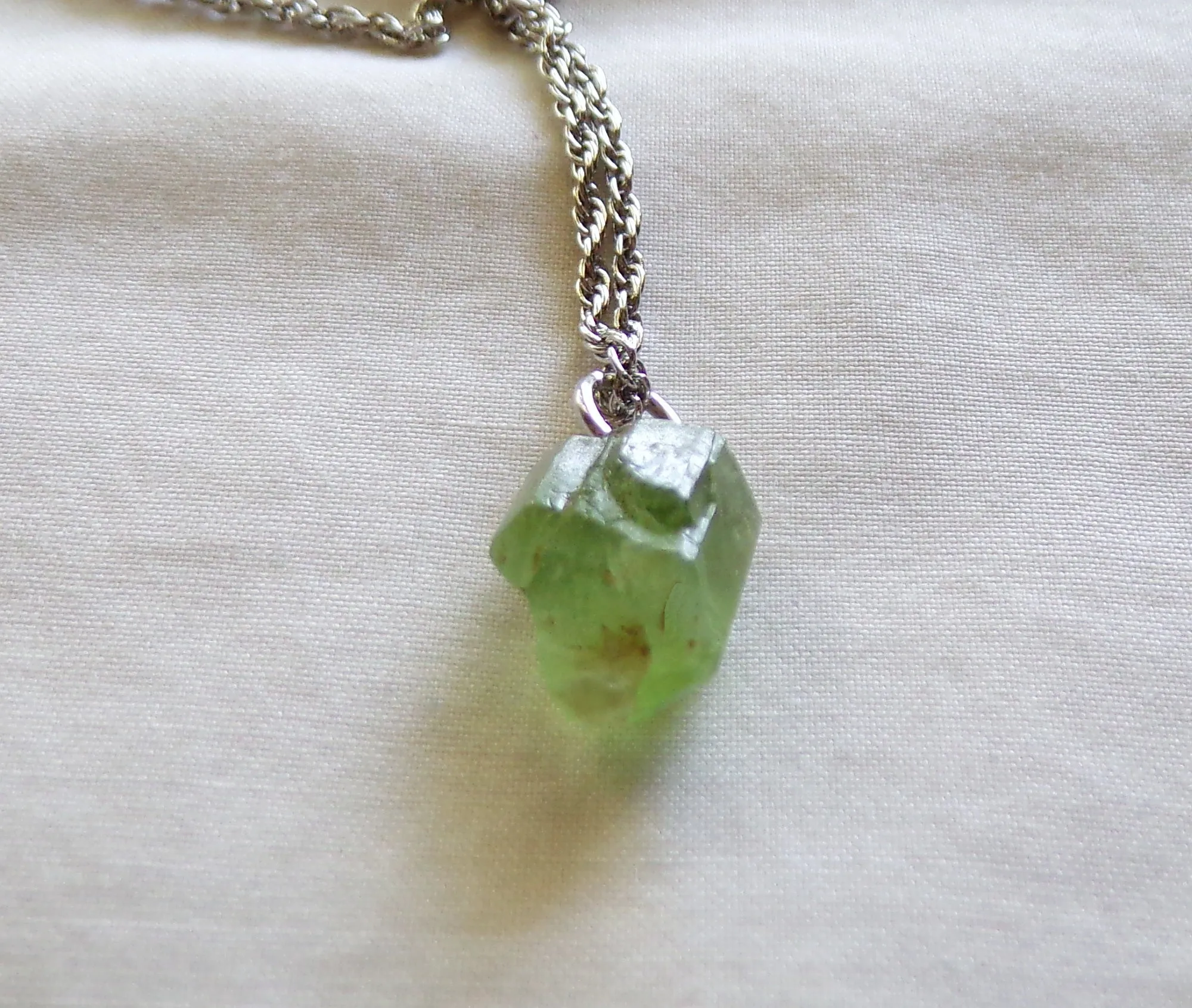 Green Peridot Natural Gemstone Crystal Point Necklace Pendant