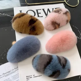 Hair Clip Real Fur Hair Accessories Korean Ins Real Rex Rabbit Hair Clip Super Large Lovely Plush Hairpin Fur Hairpin FS21A17