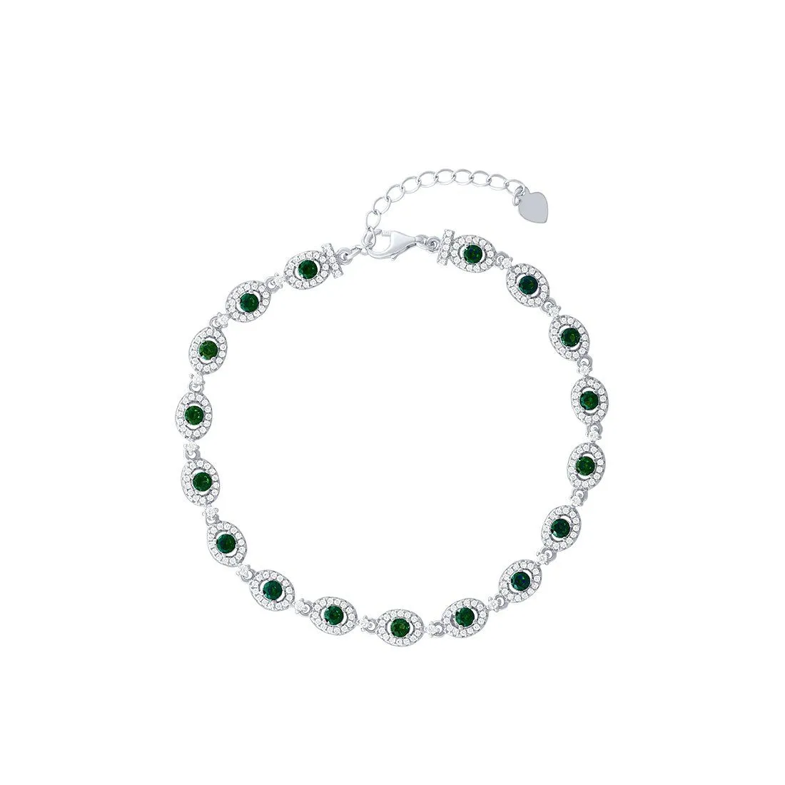 Halo Bracelet with Green Cubic Zirconia in Sterling Silver