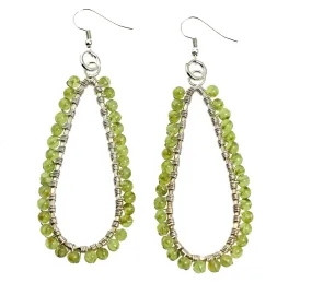 Hammered Fine Silver Wire Wrapped Tear Drop Peridot Earrings