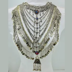 Handmade Silver Kuchi Multi Strands Bib Necklace