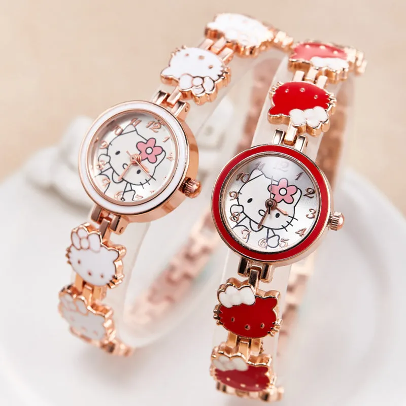 Hello Kitty Watch Women's Cute Fashion Children's Bracelet Steel Watch Women's Student Electronic Quartz Watch