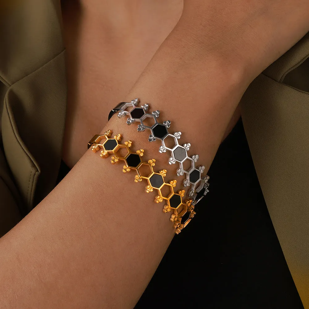 Hexagonal Acrylic Design Gold-Plated Steel Bracelet