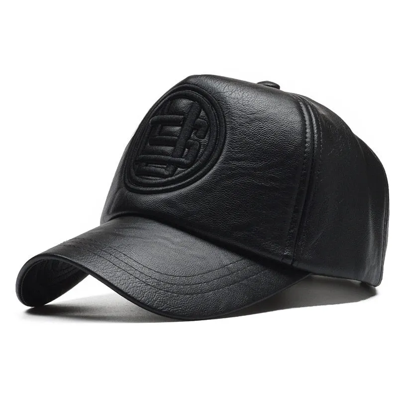 High Quality Pu Leather Baseball Cap Men Winter Snapback Hat Gorras Para Hombre Hip Hop Pattern Cap Bone Trucker Cap