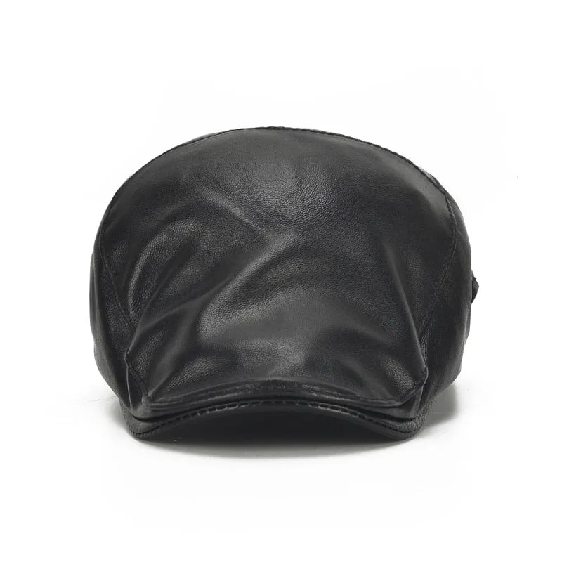 High Quality Sheepskin Genuine Leather Beret Hat Winter Boina Masculina Flat Cap Black Color Berets Caps Men Women