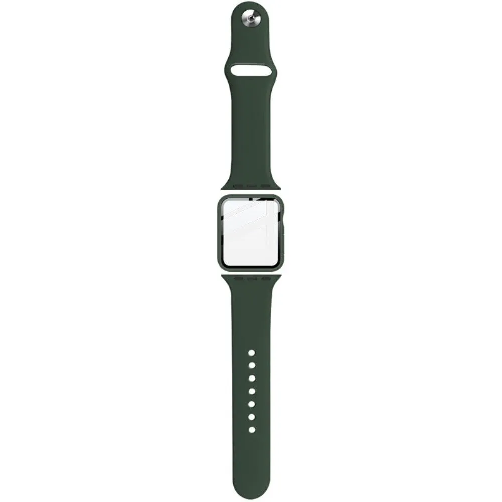 IMAK Apple Watch (44mm) silicone cover with watch strap   tempered glass - Dark Green