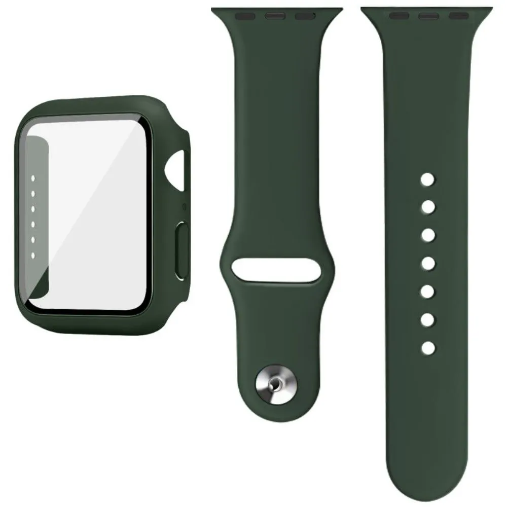 IMAK Apple Watch (44mm) silicone cover with watch strap   tempered glass - Dark Green