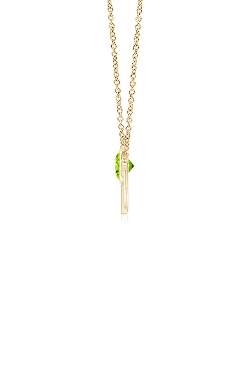 Infinity Half Concentric Circle 14K Gold and Peridot Pendant Necklace