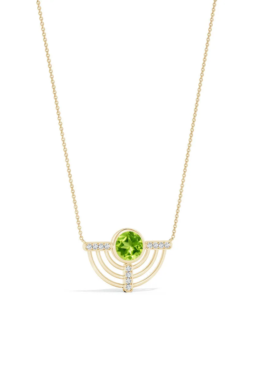 Infinity Half Concentric Circle 14K Gold and Peridot Pendant Necklace