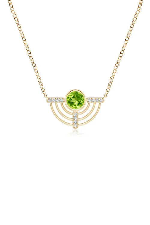 Infinity Half Concentric Circle 14K Gold and Peridot Pendant Necklace