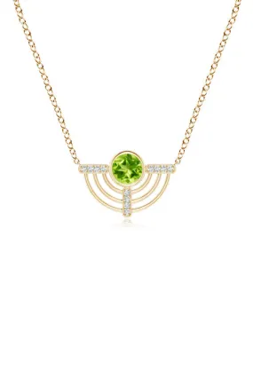 Infinity Half Concentric Circle 14K Gold and Peridot Pendant Necklace