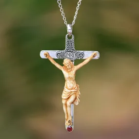 INRI Crucifix Garnet Pendant Necklace