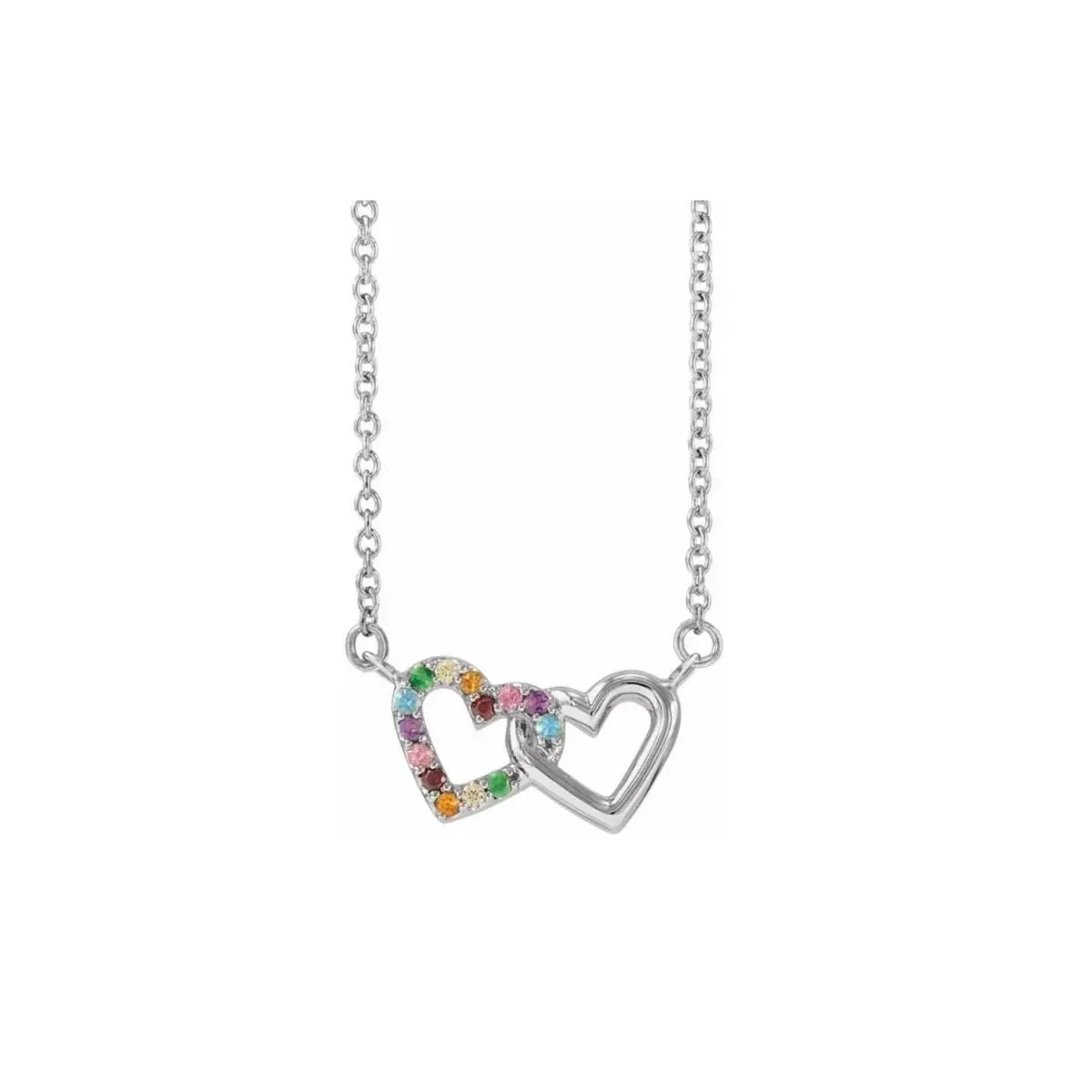 Interlocking Gemstone Rainbow Heart Necklace