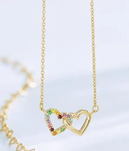 Interlocking Gemstone Rainbow Heart Necklace