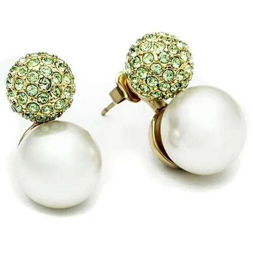 IP Gold(Ion Plating) Brass Earrings with Synthetic Pearl in White for Women White Stone Color Style GL264