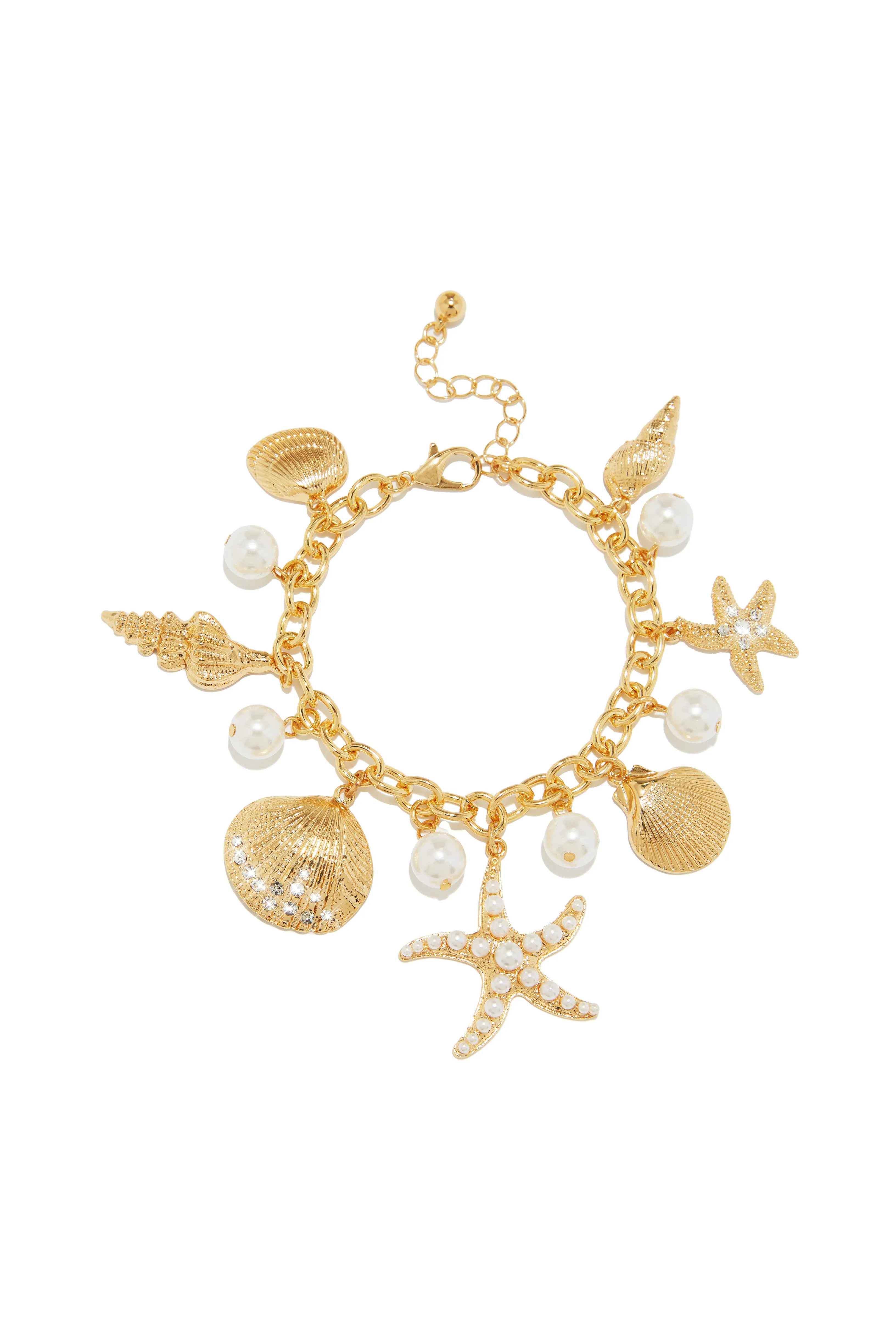 Island Girl Sea Shell and Starfish Charm Anklet - Silver