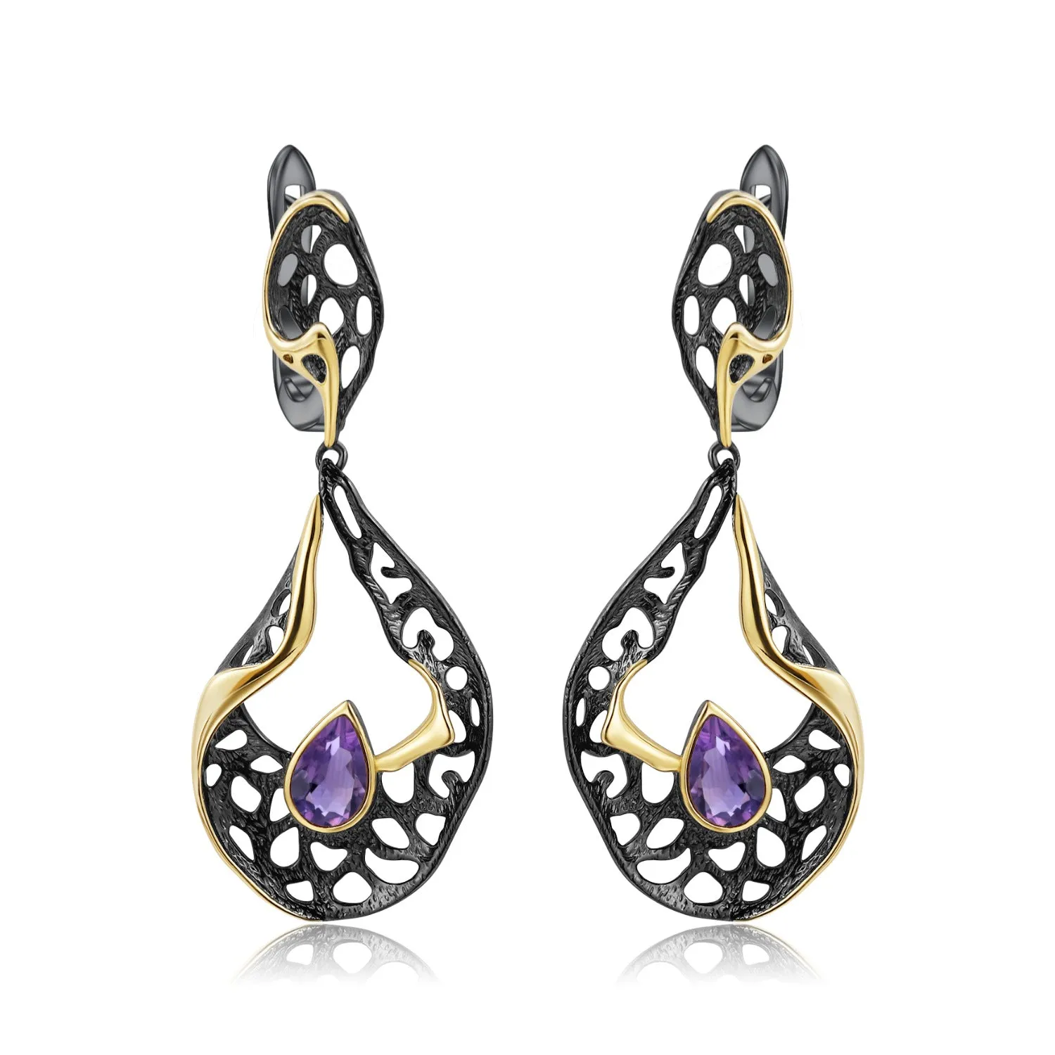 Italian Antique Premium Style Inlaid Natural Colourful Gemstone Creative Shape Silver Drop Earrings for Women