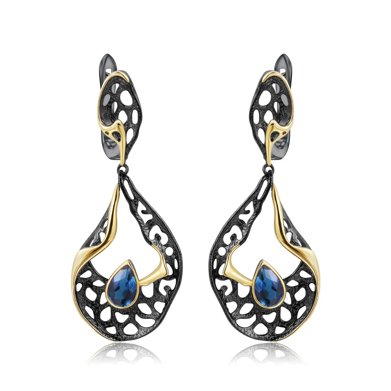 Italian Antique Premium Style Inlaid Natural Colourful Gemstone Creative Shape Silver Drop Earrings for Women