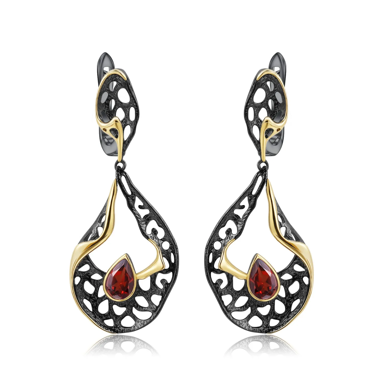 Italian Antique Premium Style Inlaid Natural Colourful Gemstone Creative Shape Silver Drop Earrings for Women