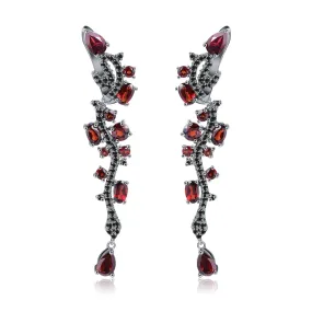 Italian S925 Silver Inlaid Natural Garnet Drop Earrings for Women