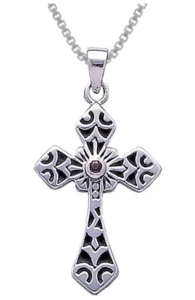 Jewelry Trends Sterling Silver with Dark Red Garnet Celtic Cross Pendant on 18 Inch Box Chain Necklace