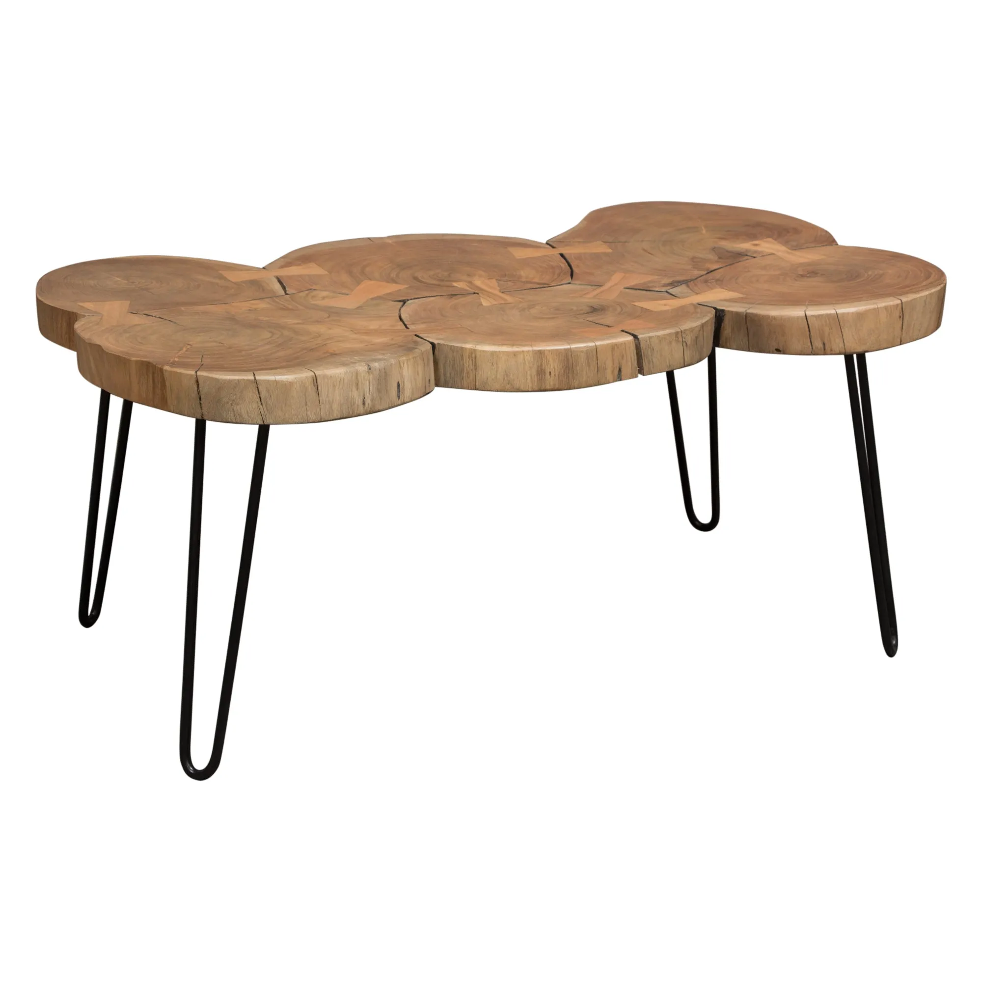 Joss Natural Acacia One of a Kind Live Edge Rectangle Cocktail Table w/ Black Hairpin Legs by Diamond Sofa