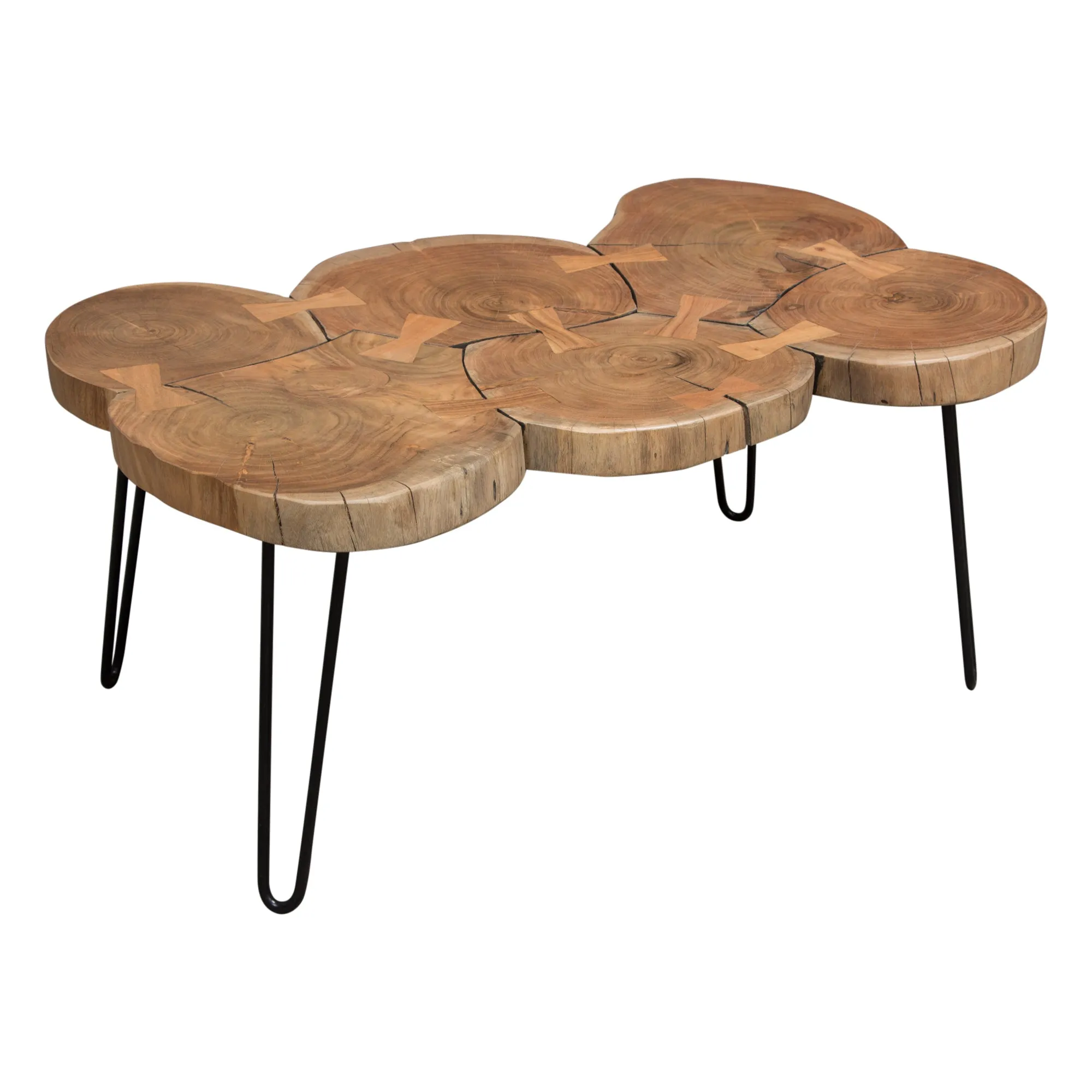 Joss Natural Acacia One of a Kind Live Edge Rectangle Cocktail Table w/ Black Hairpin Legs by Diamond Sofa