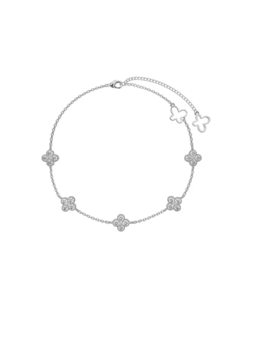 KESLEY Clover Anklet Sterling Silver Dainty Flower Women's Fine Jewelry