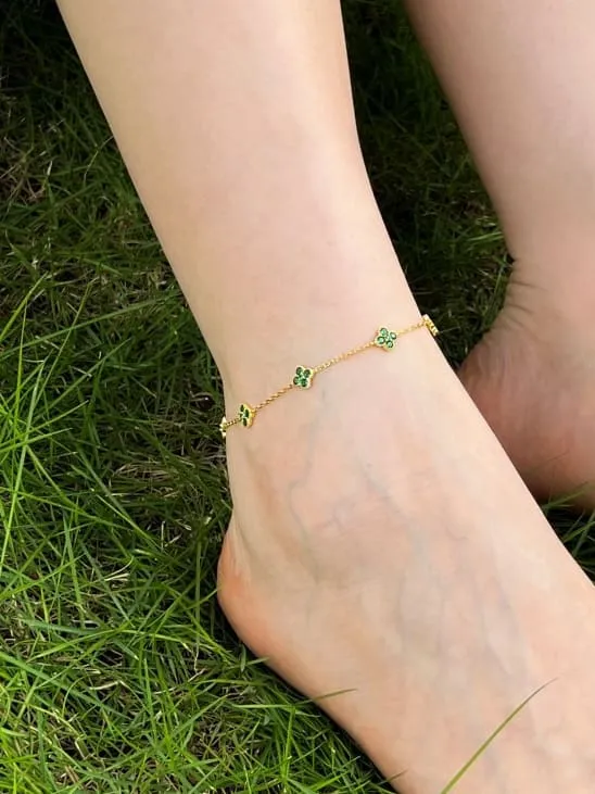 KESLEY Clover Anklet Sterling Silver Dainty Flower Women's Fine Jewelry