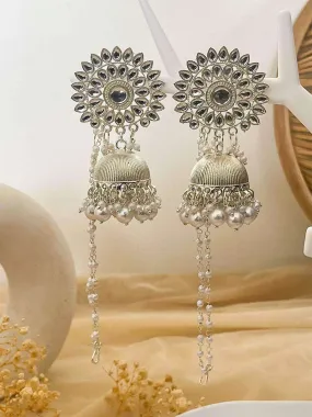 Kundan Studded Silver Jhumkas