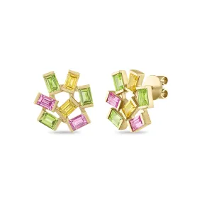 Large Jubilation Studs: Peridot, Pink and Yellow Sapphire