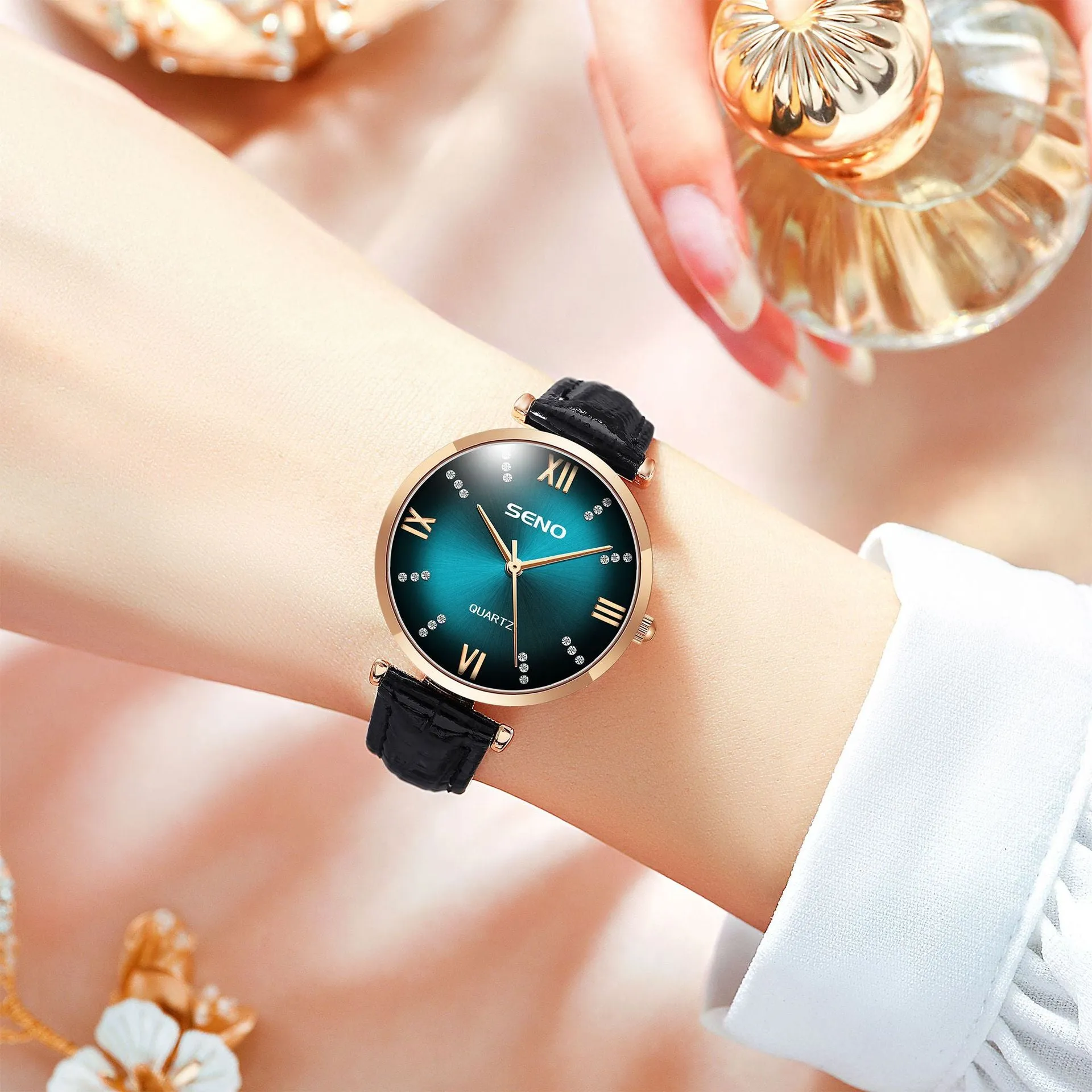 Leather Watch Strap Diamond Surface Fashion Quartz Watch Waterproof Watch