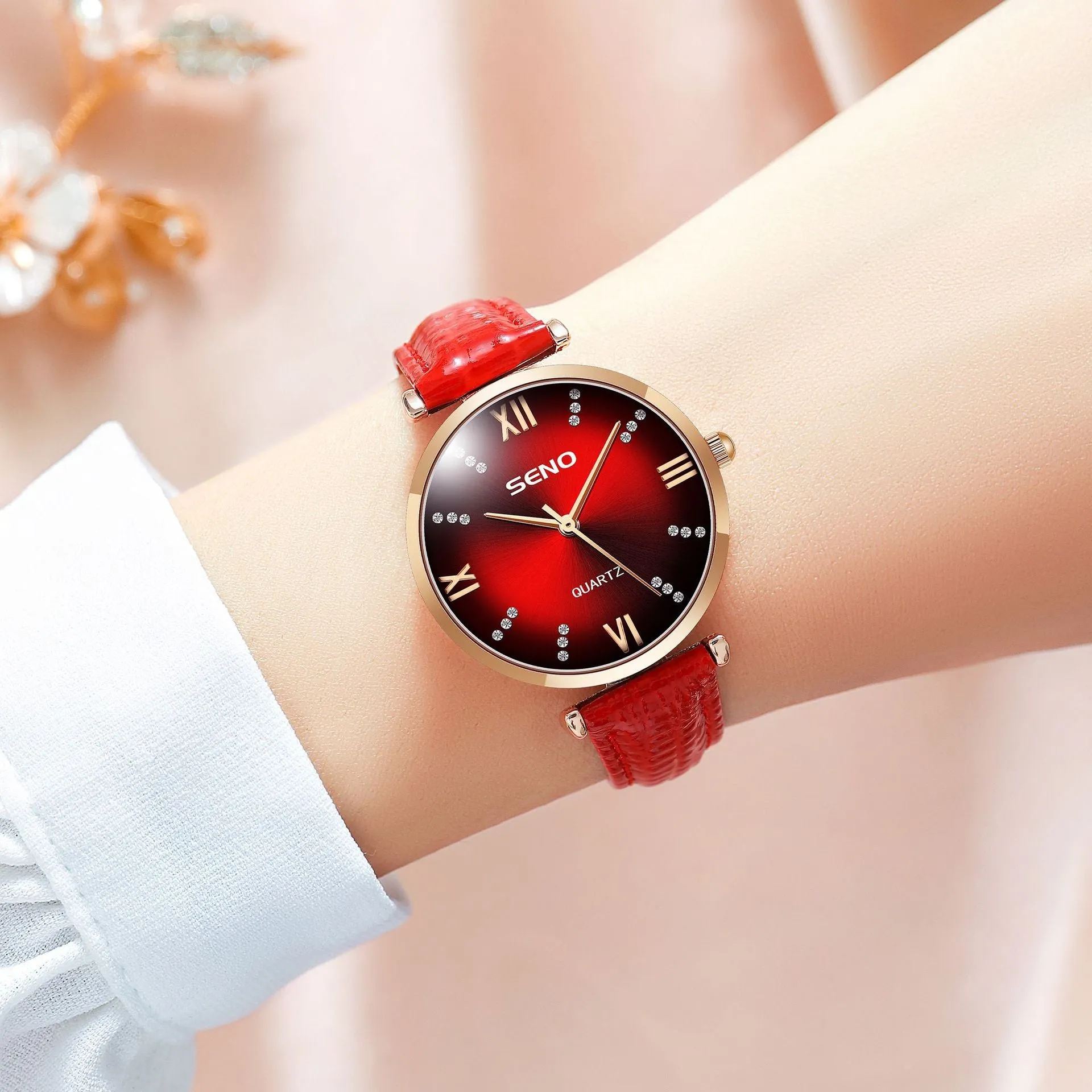 Leather Watch Strap Diamond Surface Fashion Quartz Watch Waterproof Watch