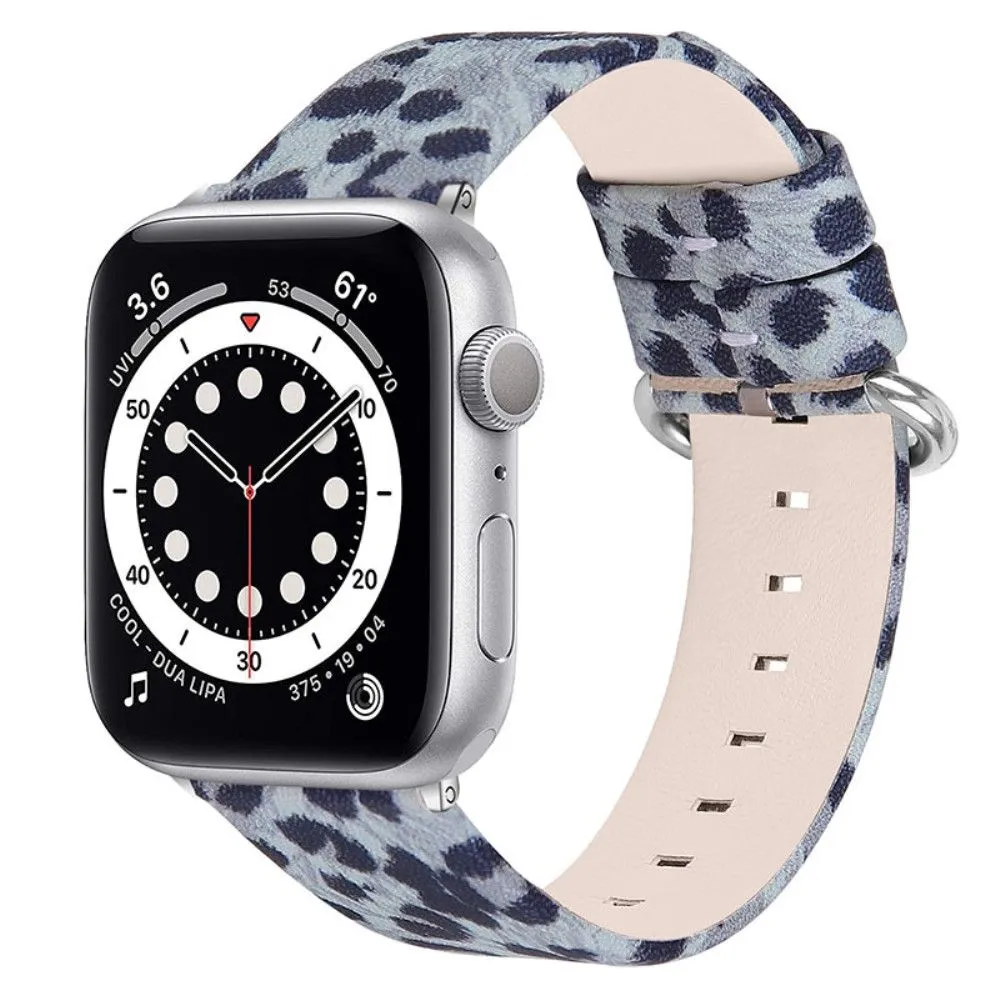 Leopard pattern cowhide genuine leather watch strap for Apple Watch (45mm) - Grey / Black Leopard