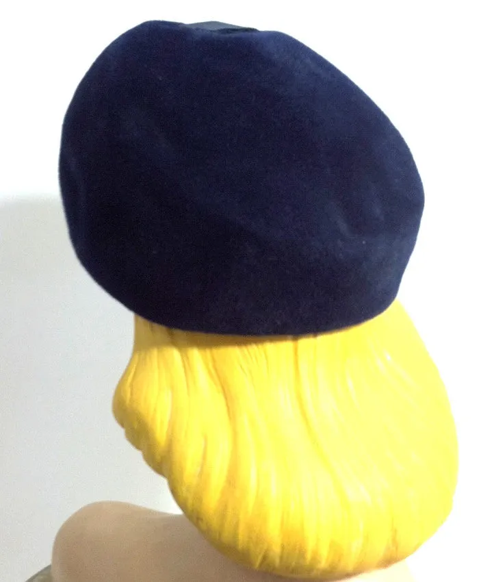 L'Heure Bleue Rounded Velvet Hat with Ribbon and Tassel circa 1960s