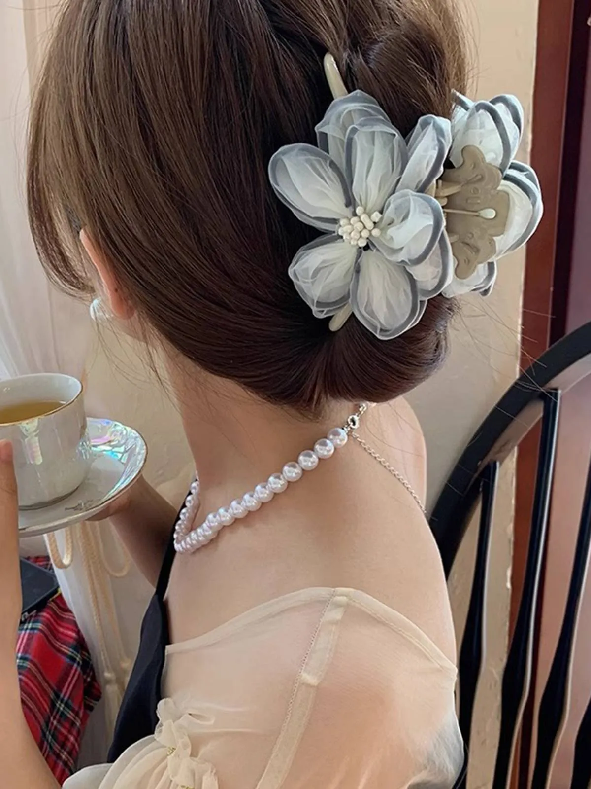 Light Blue Vintage Mesh Flower Hairpin