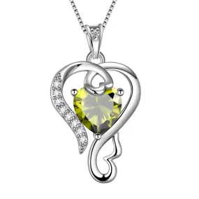 Love Heart Birthstone August Peridot Necklace Pendant Women Girls Jewelry Birthday Gift