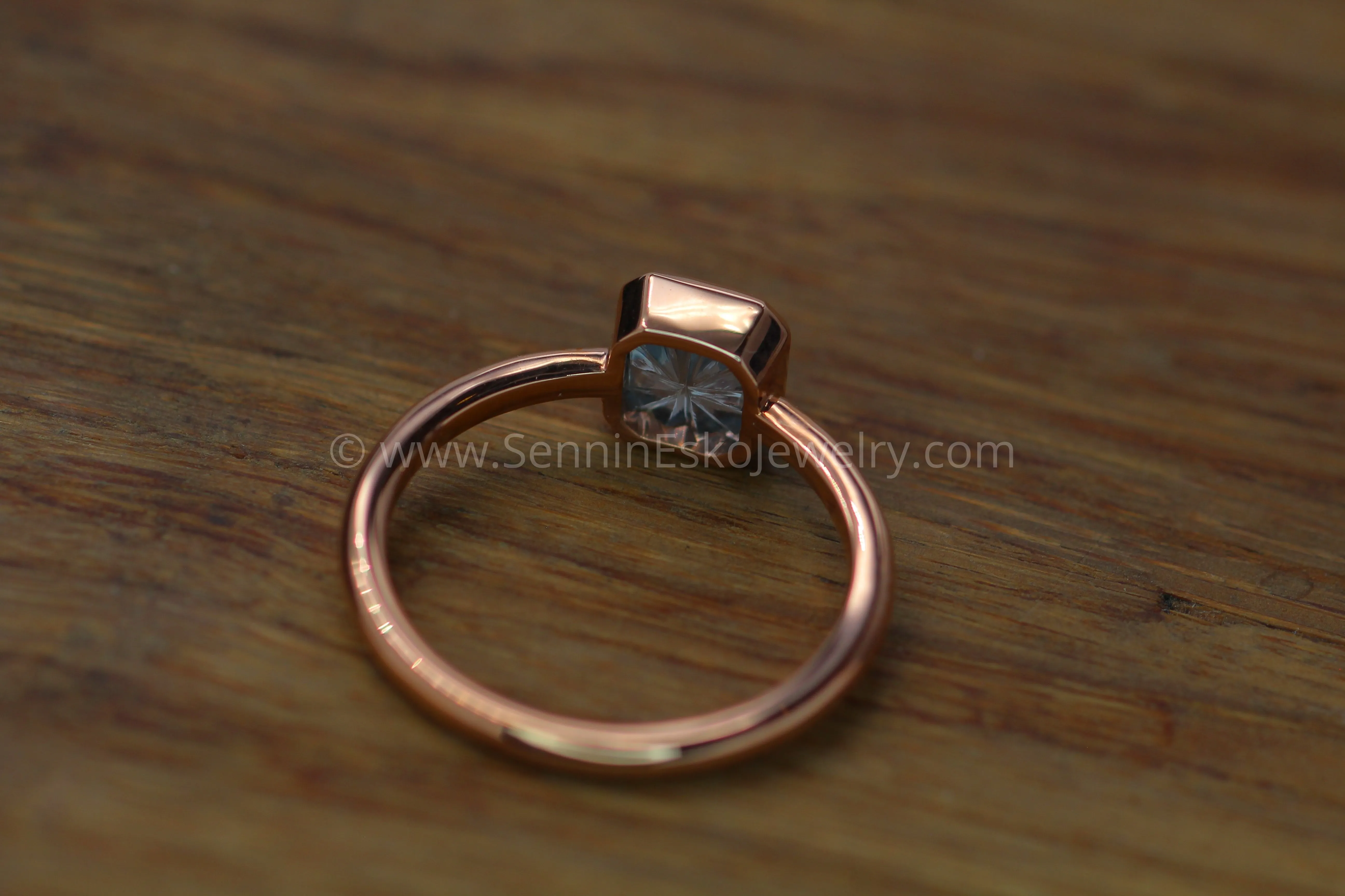 Medium/Lightweight Rose Gold Bezel Ring Setting - Depicted with Fantasy Inverted Cut Montana Sapphire (Setting Only, Center Stone Sold Separately)