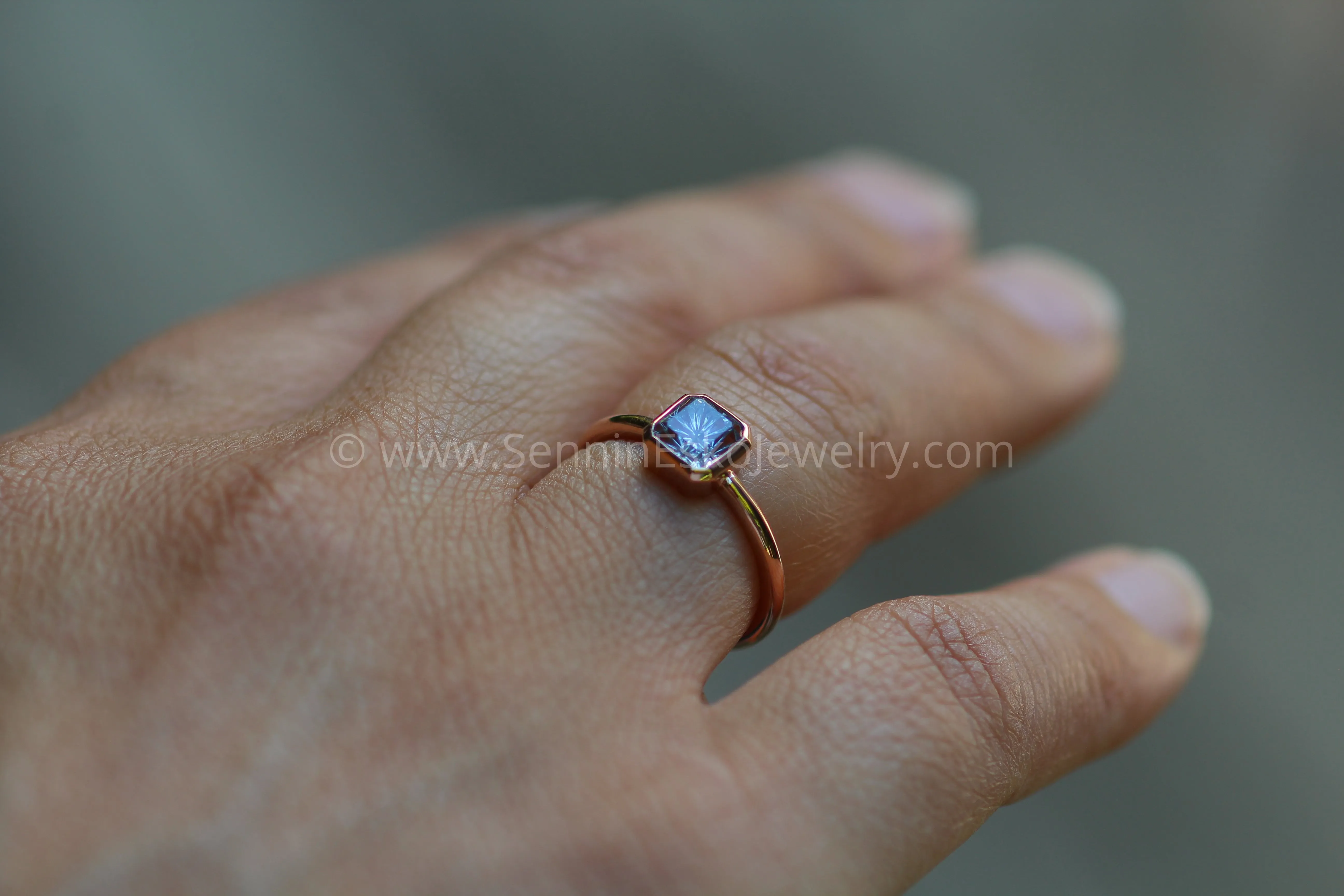 Medium/Lightweight Rose Gold Bezel Ring Setting - Depicted with Fantasy Inverted Cut Montana Sapphire (Setting Only, Center Stone Sold Separately)