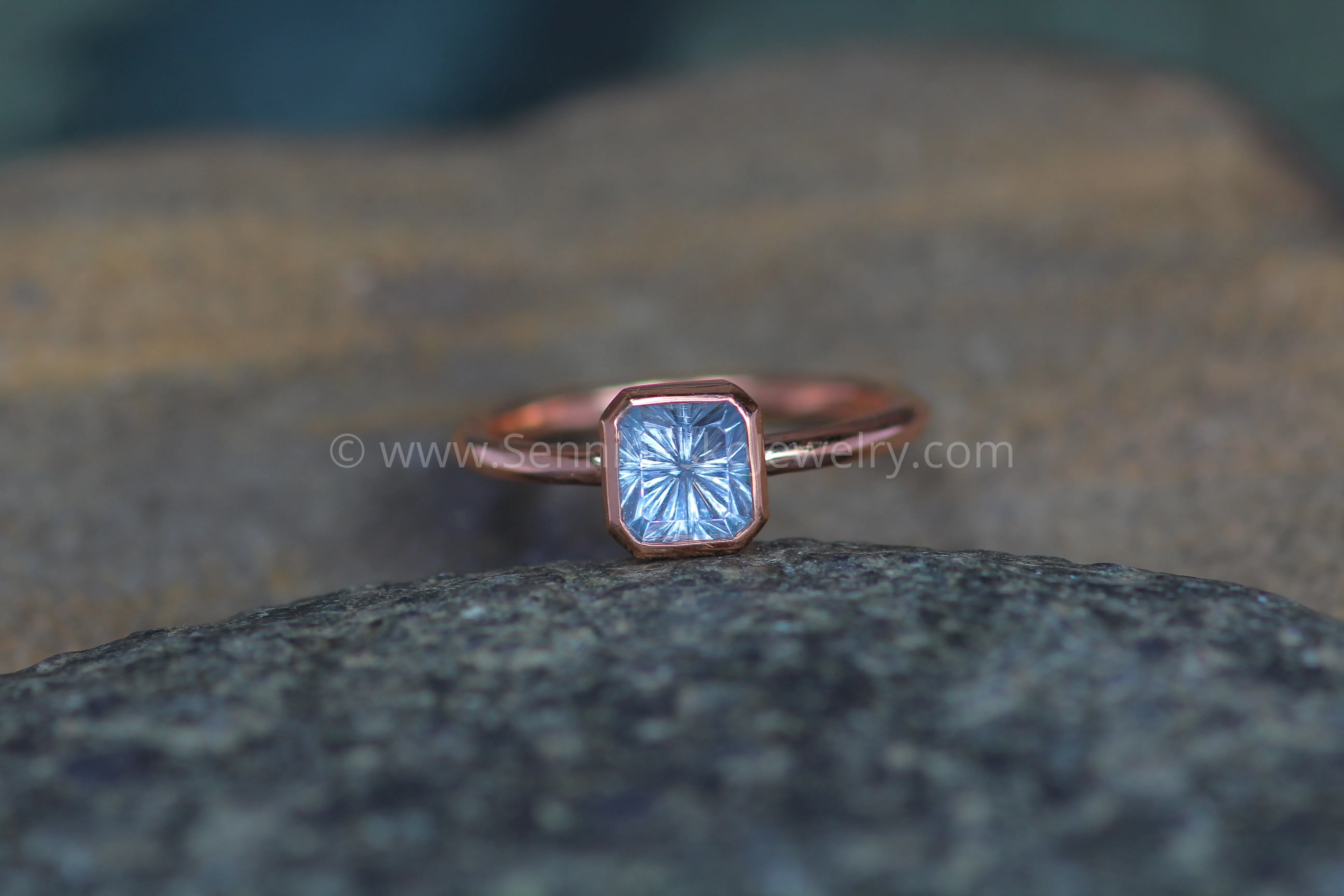 Medium/Lightweight Rose Gold Bezel Ring Setting - Depicted with Fantasy Inverted Cut Montana Sapphire (Setting Only, Center Stone Sold Separately)