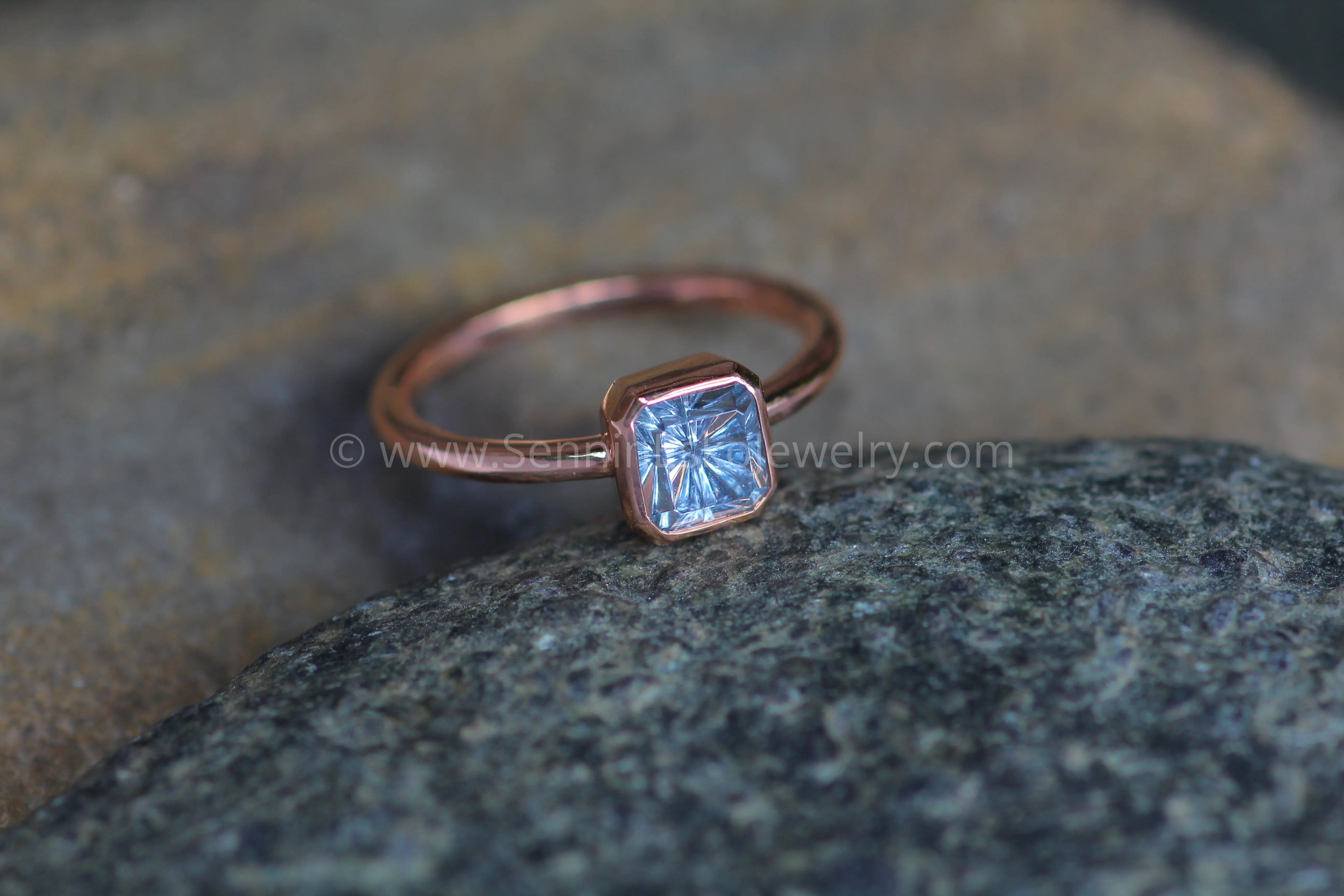 Medium/Lightweight Rose Gold Bezel Ring Setting - Depicted with Fantasy Inverted Cut Montana Sapphire (Setting Only, Center Stone Sold Separately)